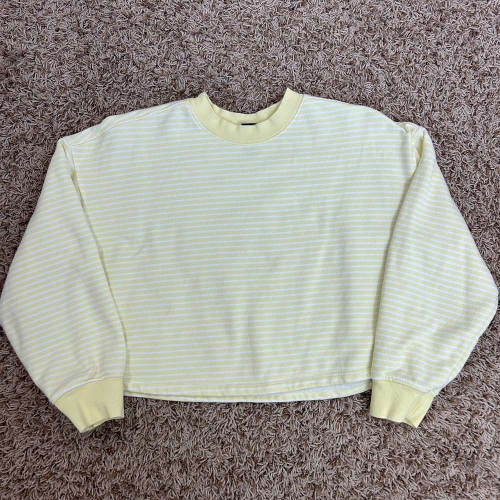 Yellow and White Striped Cropped Sweatshirt Size Xs!